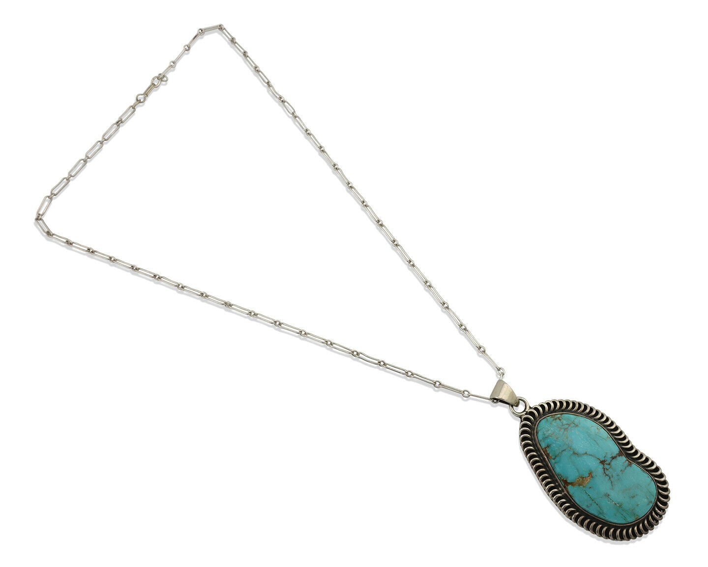 Navajo Pendant .925 Silver Blue Gem Turquoise Artist Signed Kachina C.80's