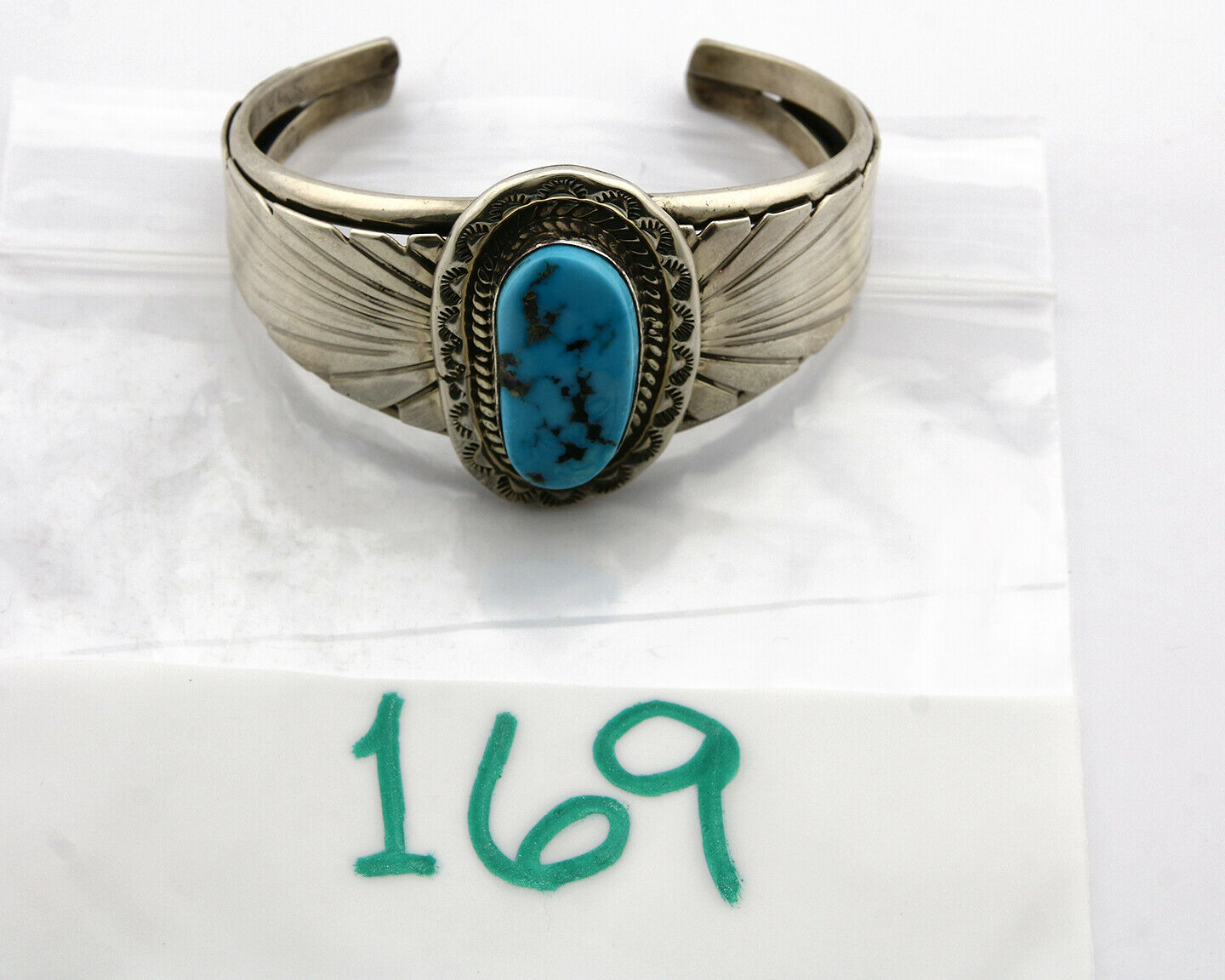 Navajo Bracelet .925 Silver Sleeping Beauty Turquoise Artist DZ C.80's