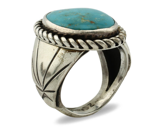 Navajo Ring .925 Silver Morenci Turquoise Artist Signed DZ C.80's