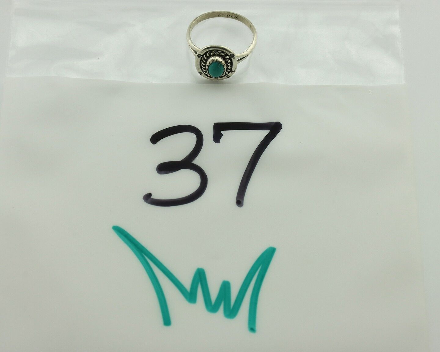 Navajo Ring .925 Silver Natural Blue Turquoise Artist Signed SN C.80's
