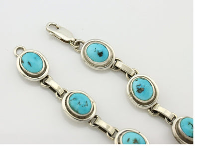 Navajo Link Bracelet .925 Silver Blue Turquoise Native American Artist C.80's
