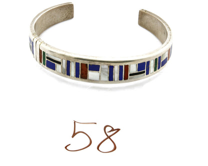 Artist David Freeland Inlaid Natural Gemstone .925 SOLID Silver Cuff Bracelet