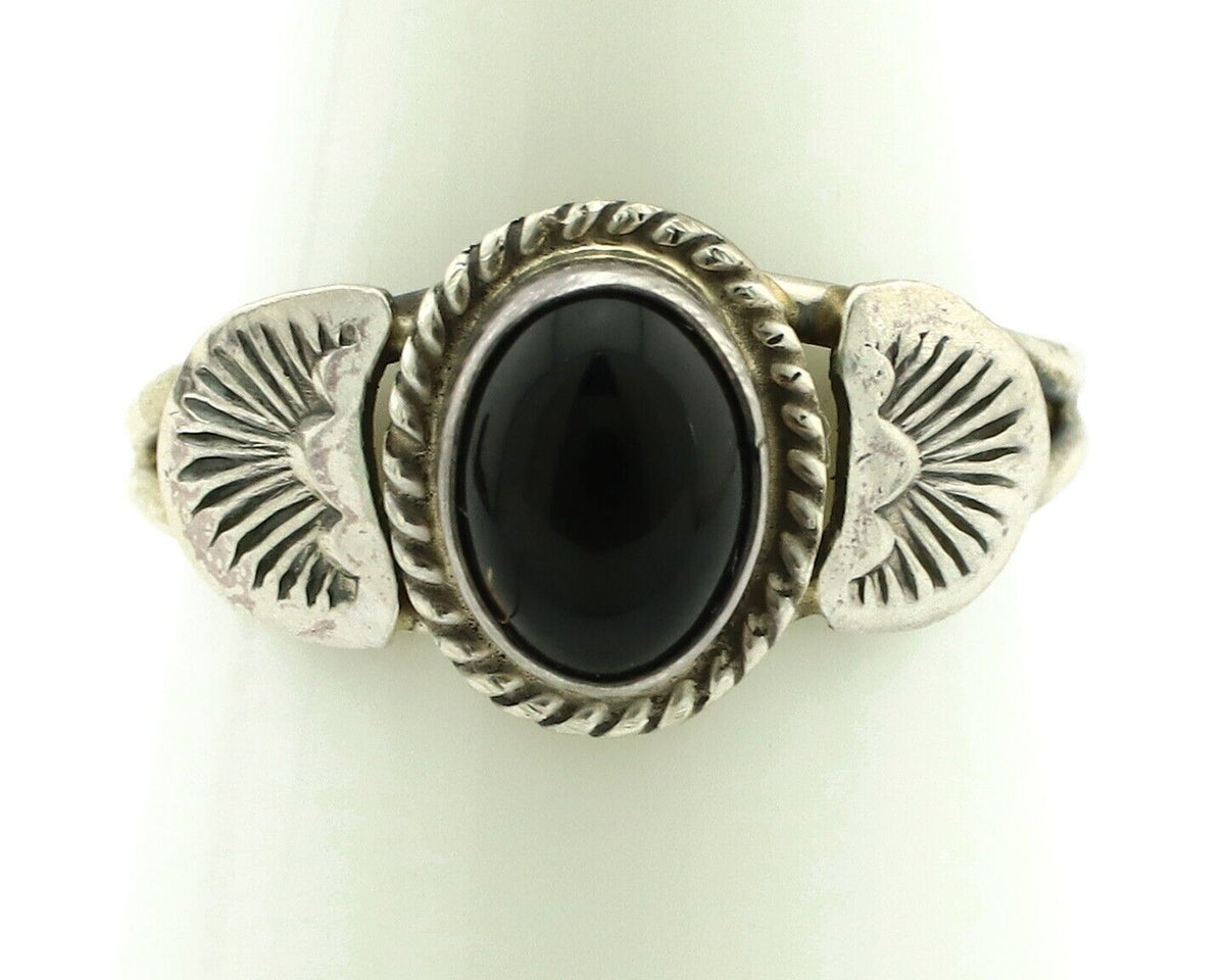 Navajo Ring 925 Silver Natural Mined Black Onyx Native American Artist C.80's