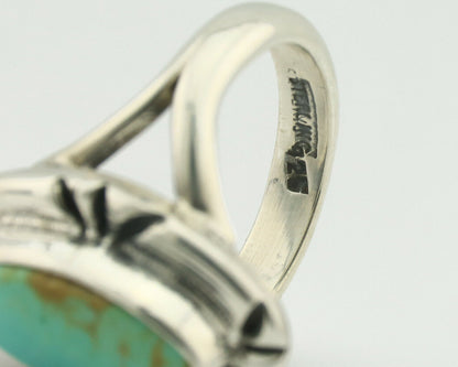 Navajo Ring .925 Silver Natural Mined Turquoise Artist Signed Gecko C.80's