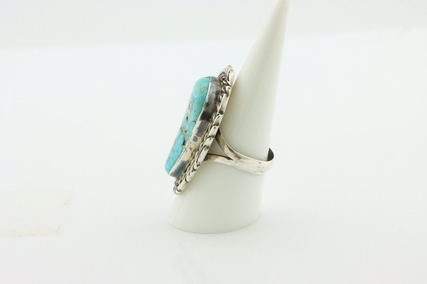 Navajo Ring 925 Silver Blue Gem Turquoise Artist Signed Billy Eagle C.80s