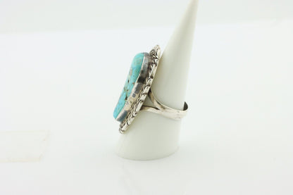 Navajo Ring 925 Silver Blue Gem Turquoise Artist Signed Billy Eagle C.80s