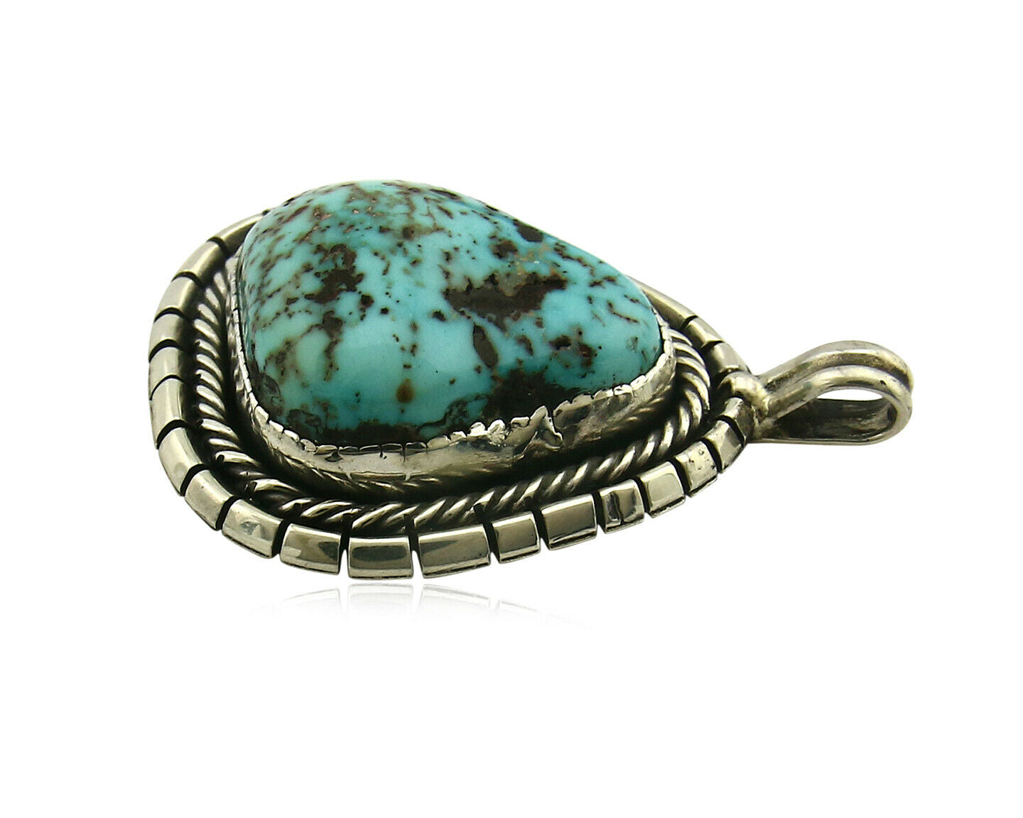Navajo Pendant .925 Silver Kingman Turquoise Signed Artist Yazzie C.80's