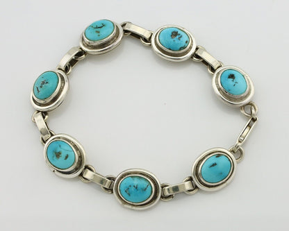 Navajo Link Bracelet .925 Silver Blue Turquoise Native American Artist C.80's