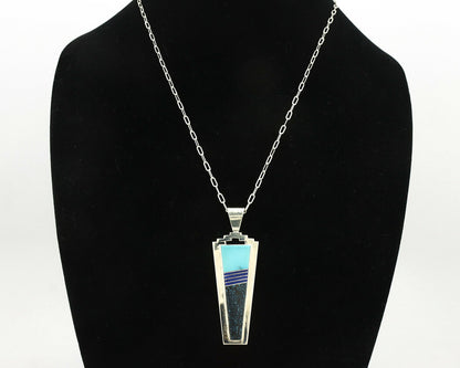 Navajo Necklace .925 Silver Landers Turquoise Signed H+V Thompson C.80's
