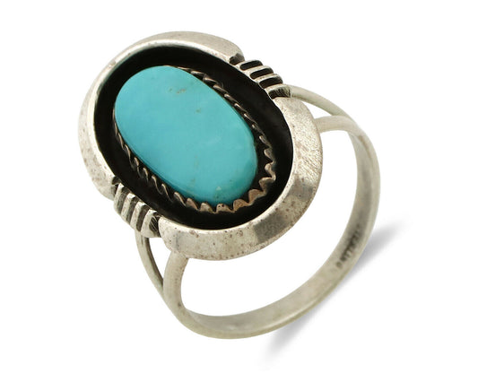 Navajo Ring .925 Silver Sleeping Beauty Turquoise Native American Artist C.1980s