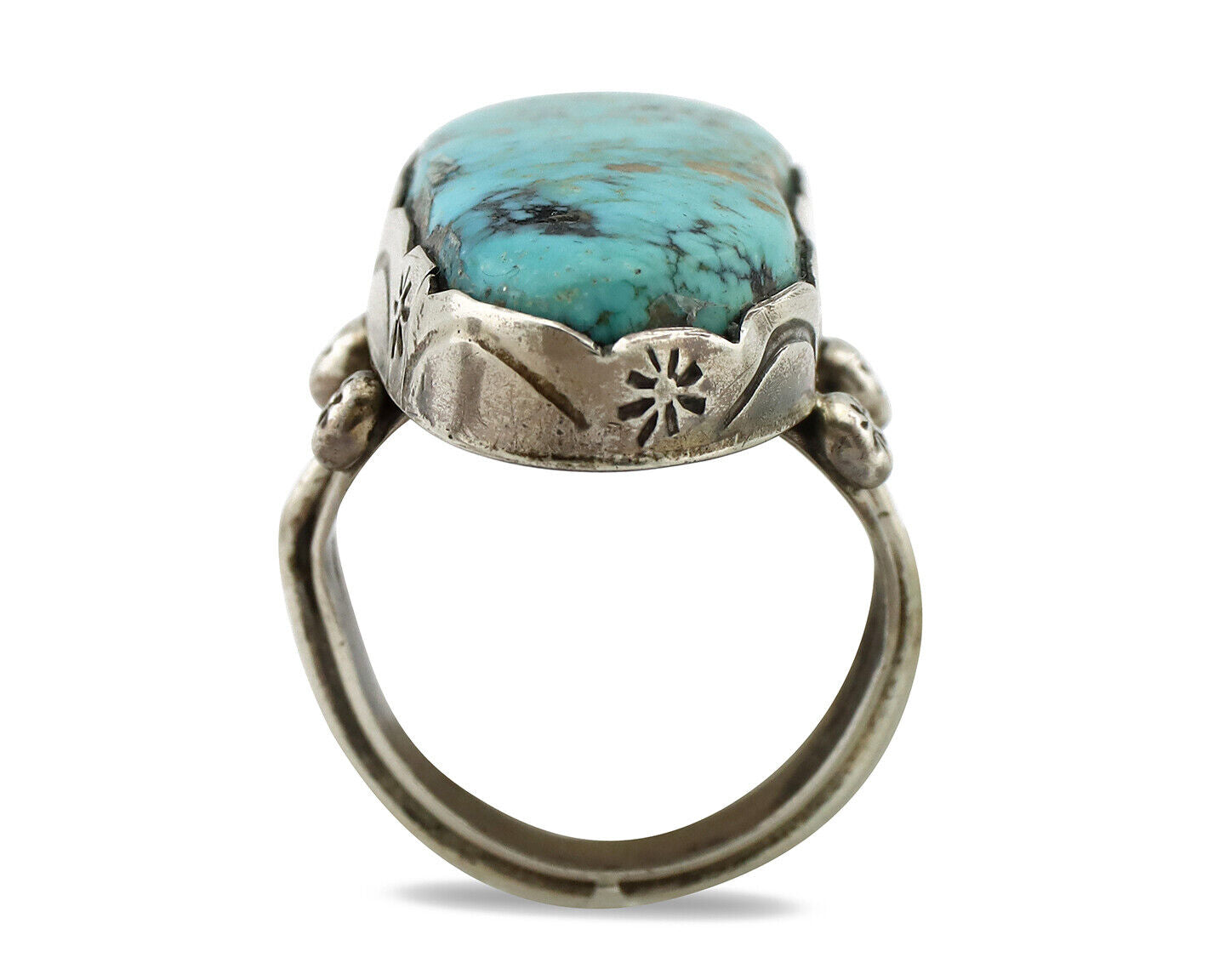Navajo Ring 925 Silver Natural Blue Turquoise Native American Artist C.1980's