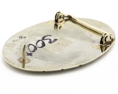 Navajo Belt Buckle .999 Nickle Silver Turquoise Coral Signed SD C.80's