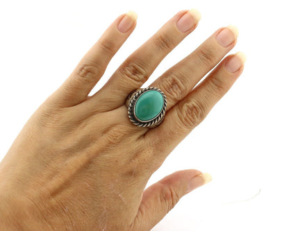 Navajo Handmade Ring 925 Silver Blue Turquoise Signed Native Artist C.80's