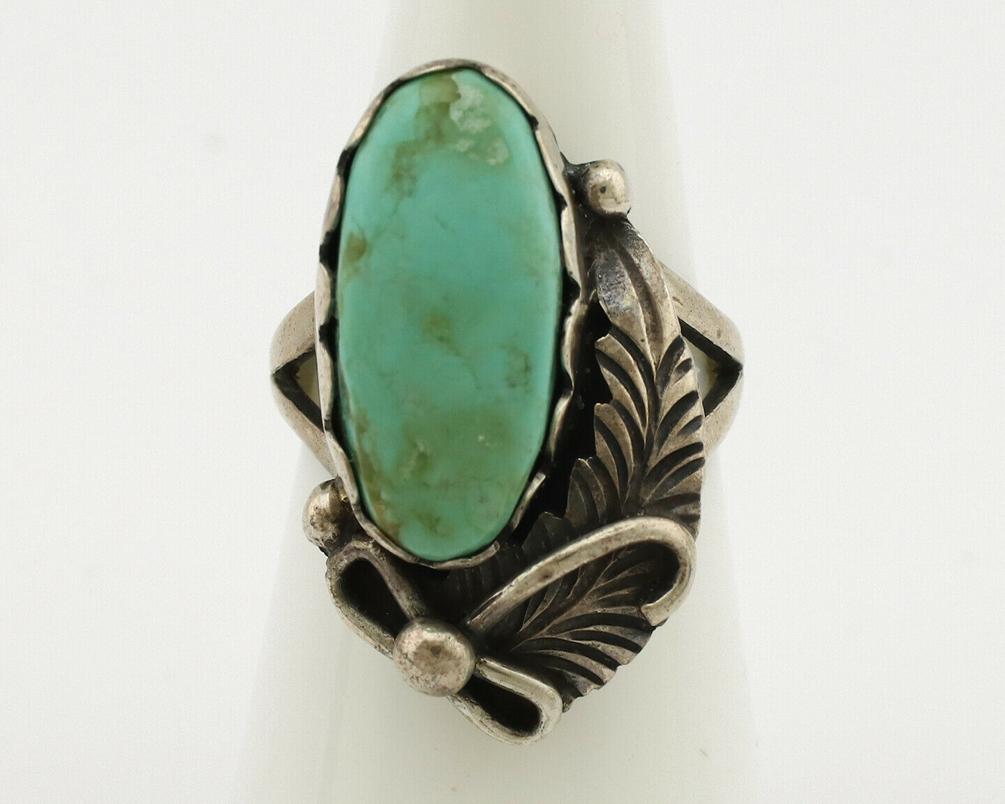 Navajo Ring .925 Silver Kingman Turquoise Native American Signed C.80's