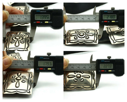 Navajo Concho Belt .925 Silver Hand Stamped Signed Native American C.80's
