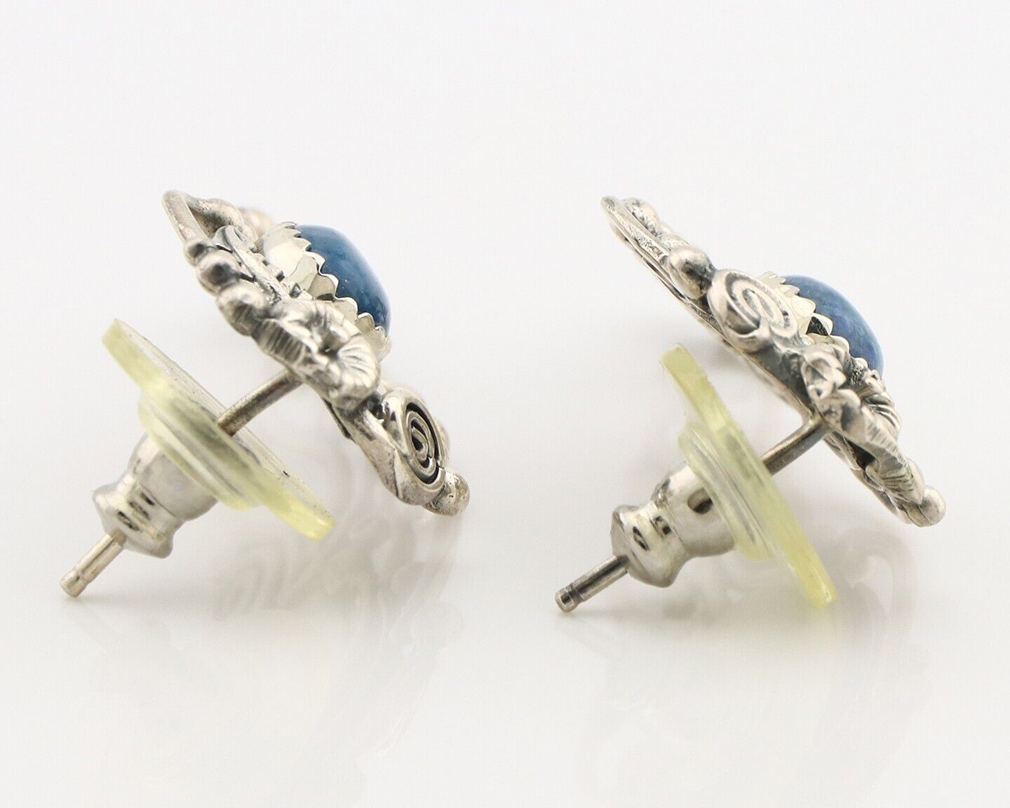 Navajo Earrings 925 Silver Natural Mined Denim Lapis Native American Artist C90s