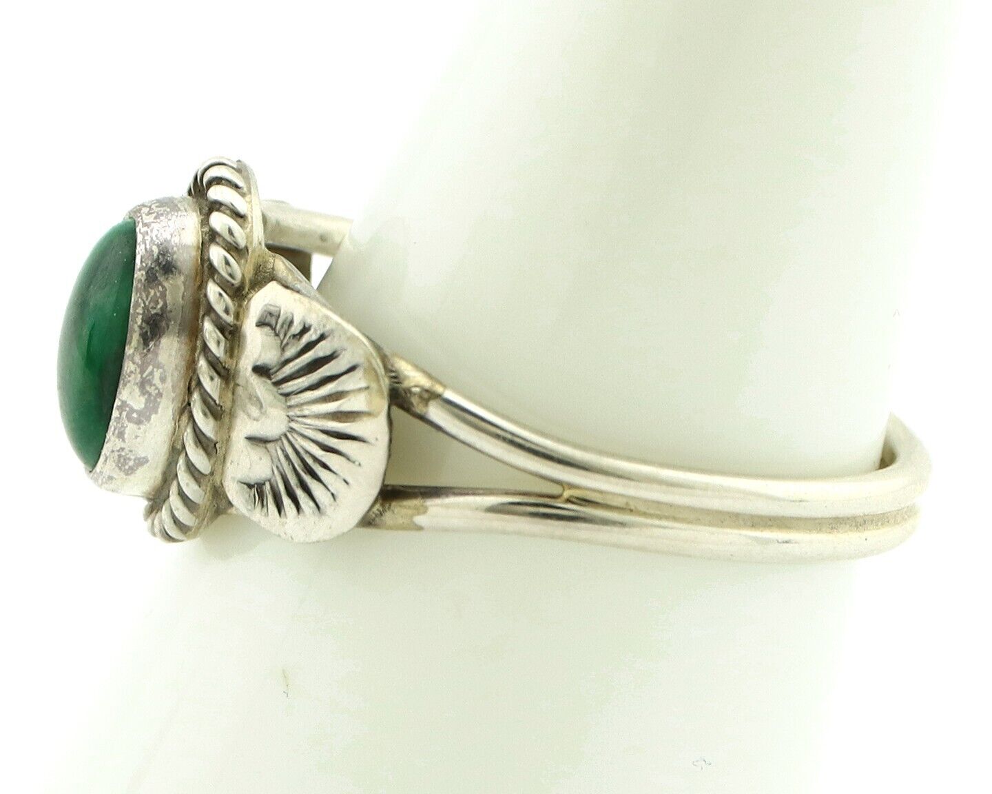 Navajo Ring 925 Silver Natural Mined Malachite Native American Artist C.80's