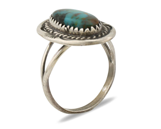 Navajo Ring .925 Silver Nevada Turquoise Signed Native Artist C.1980's