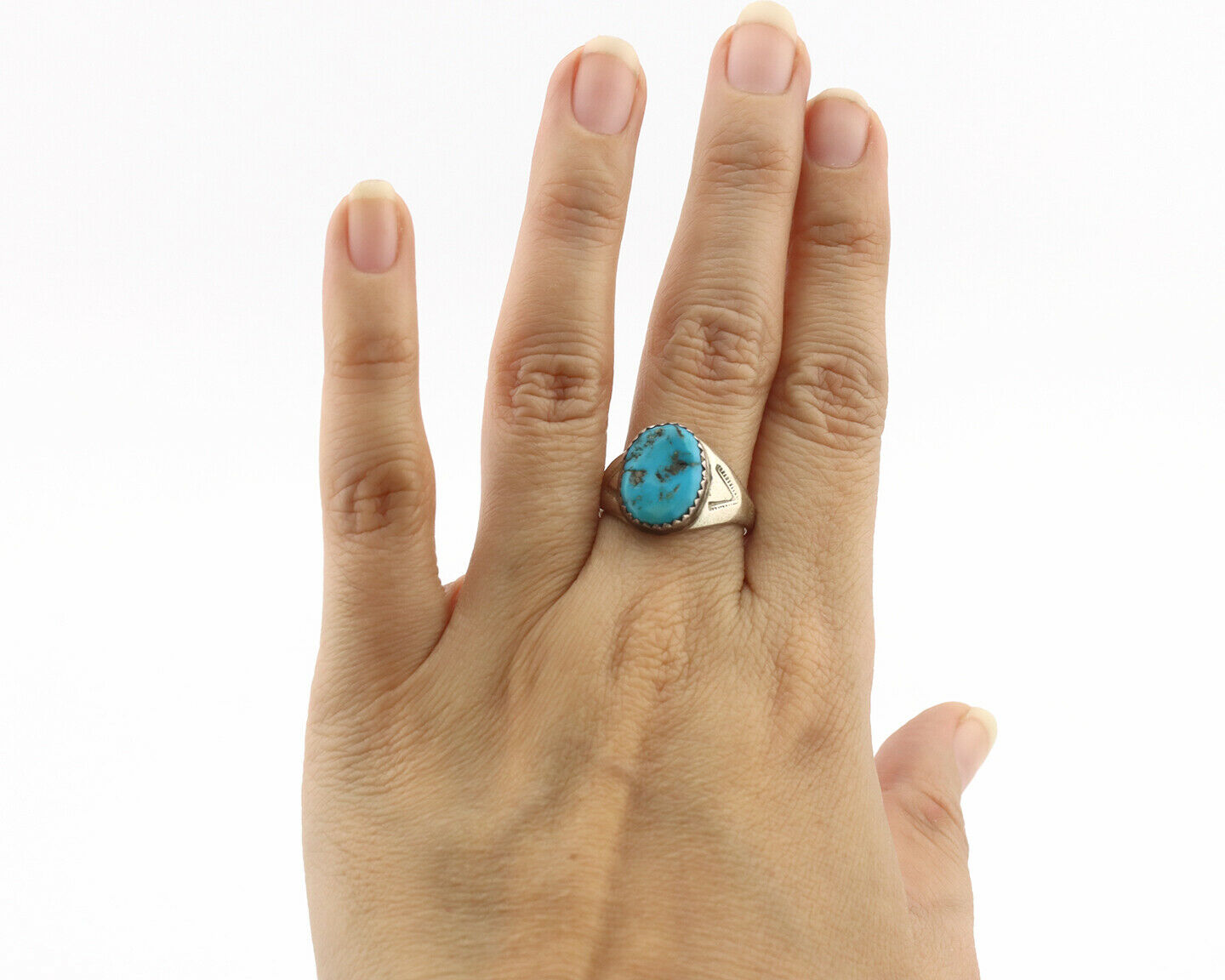 Zuni Ring .925 Silver Natural Blue Turquoise Native American Artist C.1980's