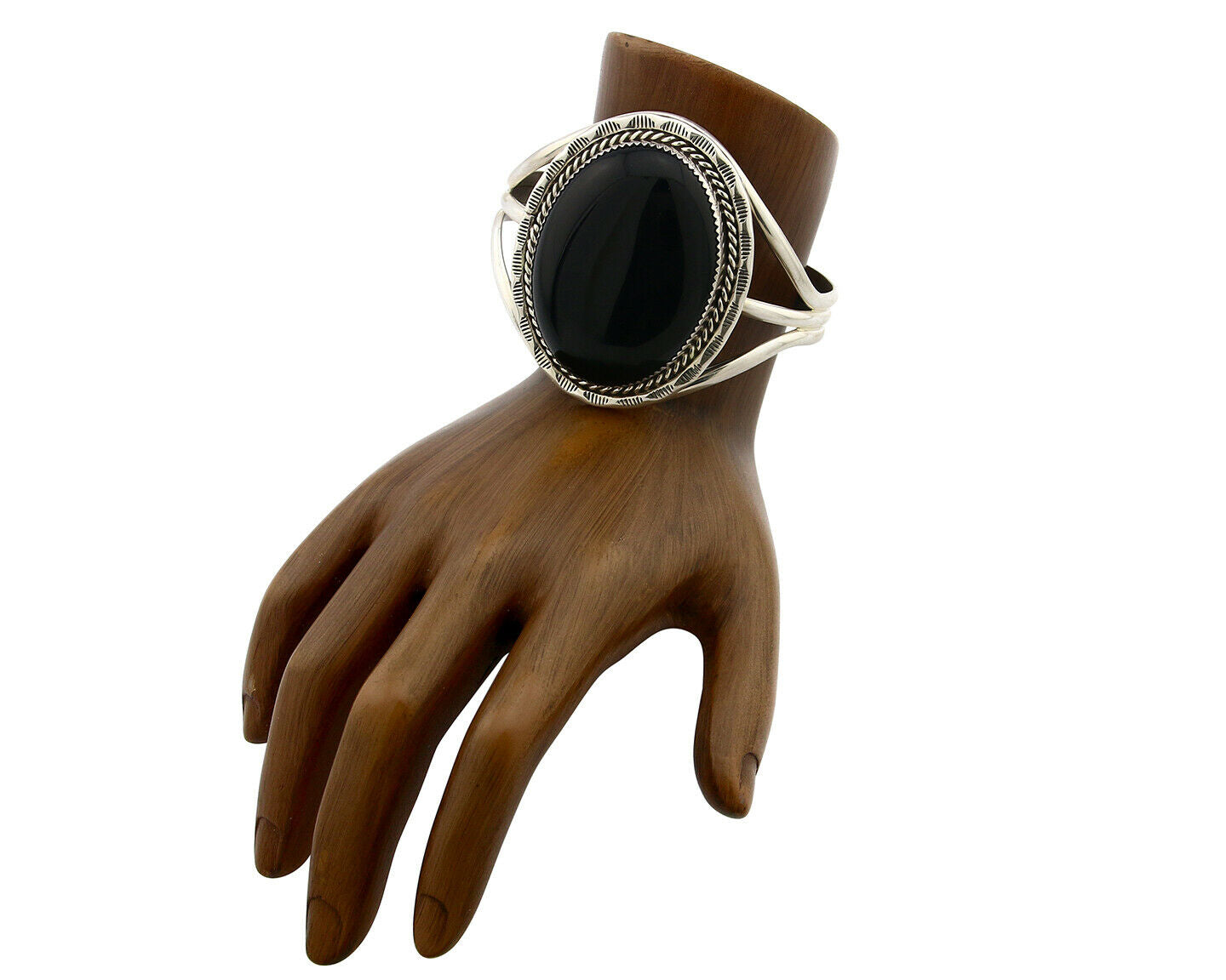 Navajo Bracelet .925 Silver Artist Signed PM Black Onyx C.80's