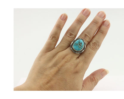 Navajo Ring .925 Silver Natural Blue Turquoise Native American Artist C.80's
