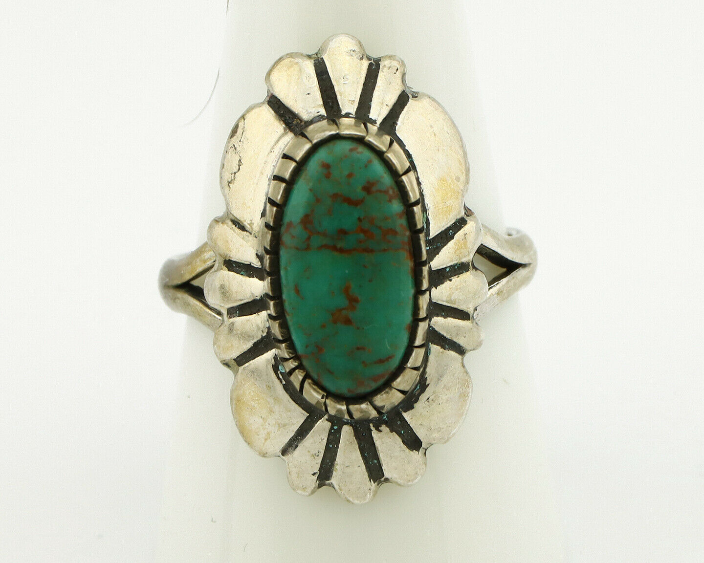Navajo Ring .925 Silver Green Turquoise Artist Signed M Montoya C.80's