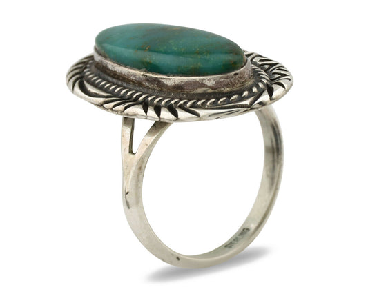Navajo Ring .925 Silver Blue Gem Turquoise Native American Artist C.80's
