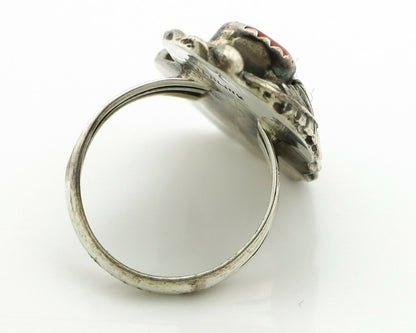 Navajo Ring .925 Silver Turquoise & Coral Artist Signed Thomas Singer C.80's