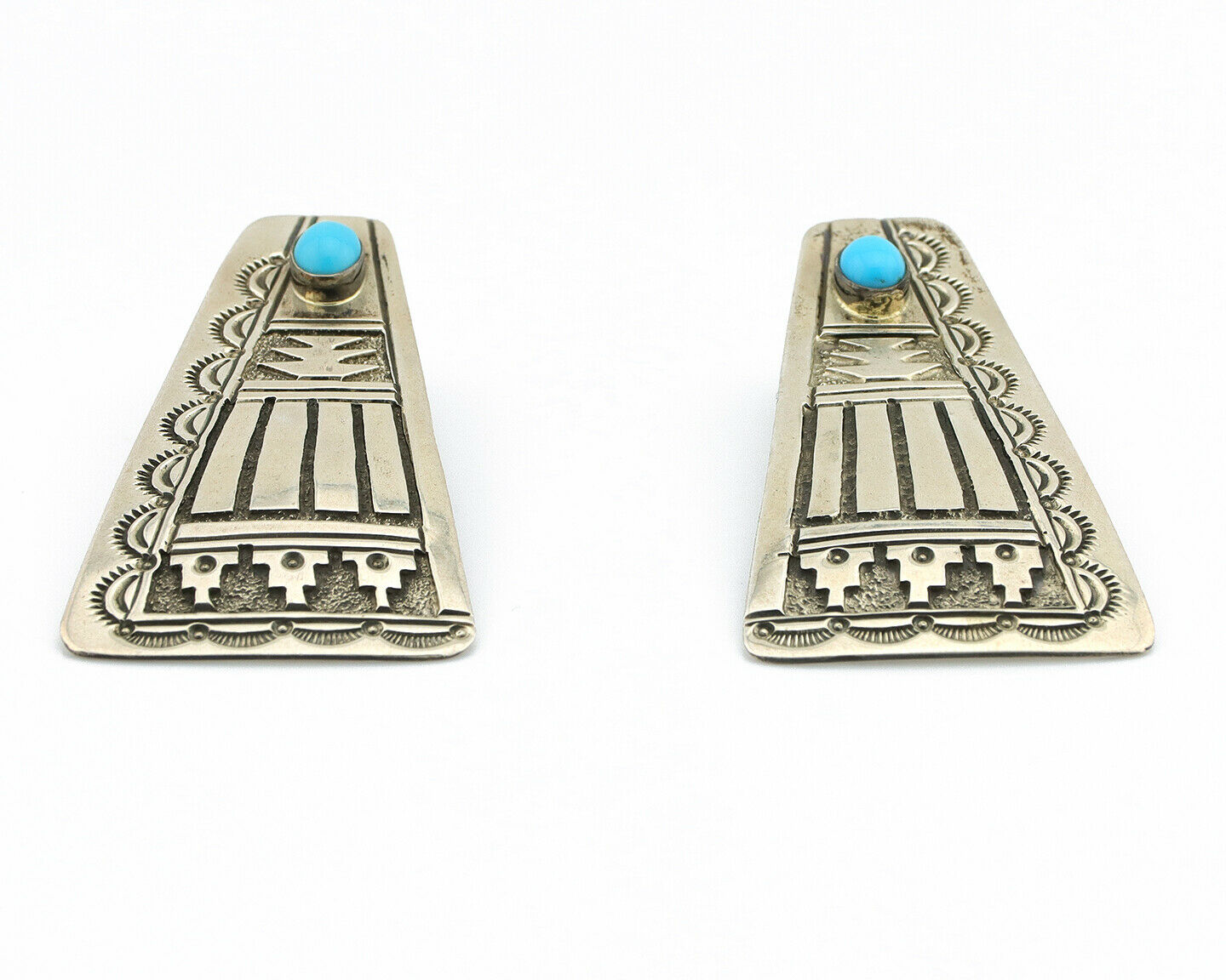 Navajo Turquoise Earrings 925 Silver Handmade Native American Artist C.80's #306