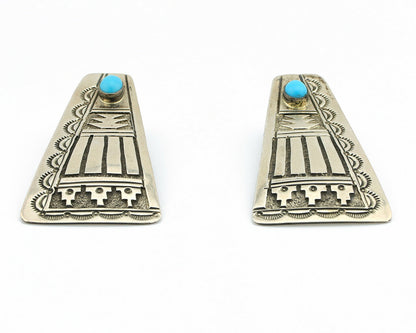 Navajo Turquoise Earrings 925 Silver Handmade Native American Artist C.80's #306