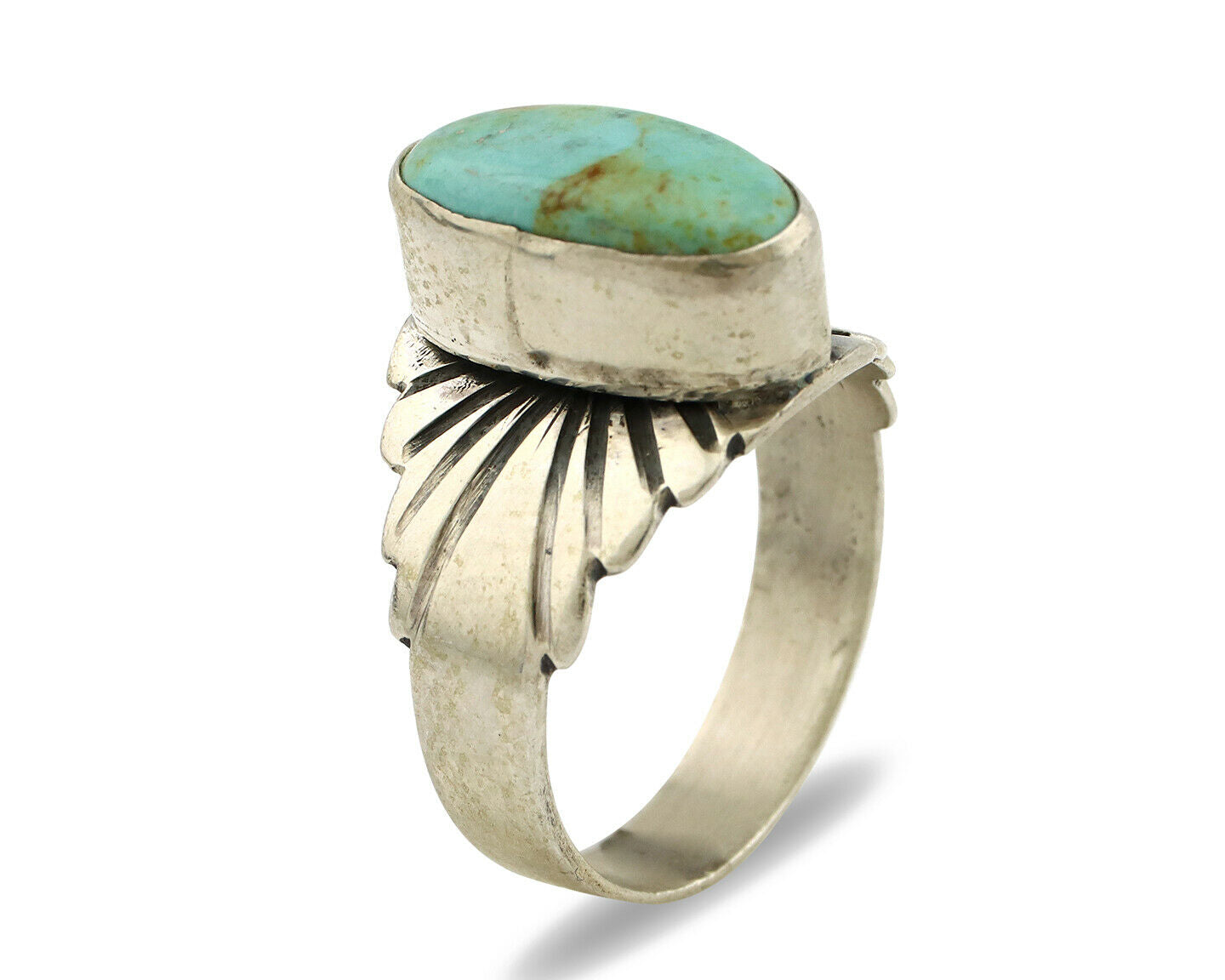 Navajo Ring .925 Silver Kingman Turquoise Artist Signed Apache C.80's