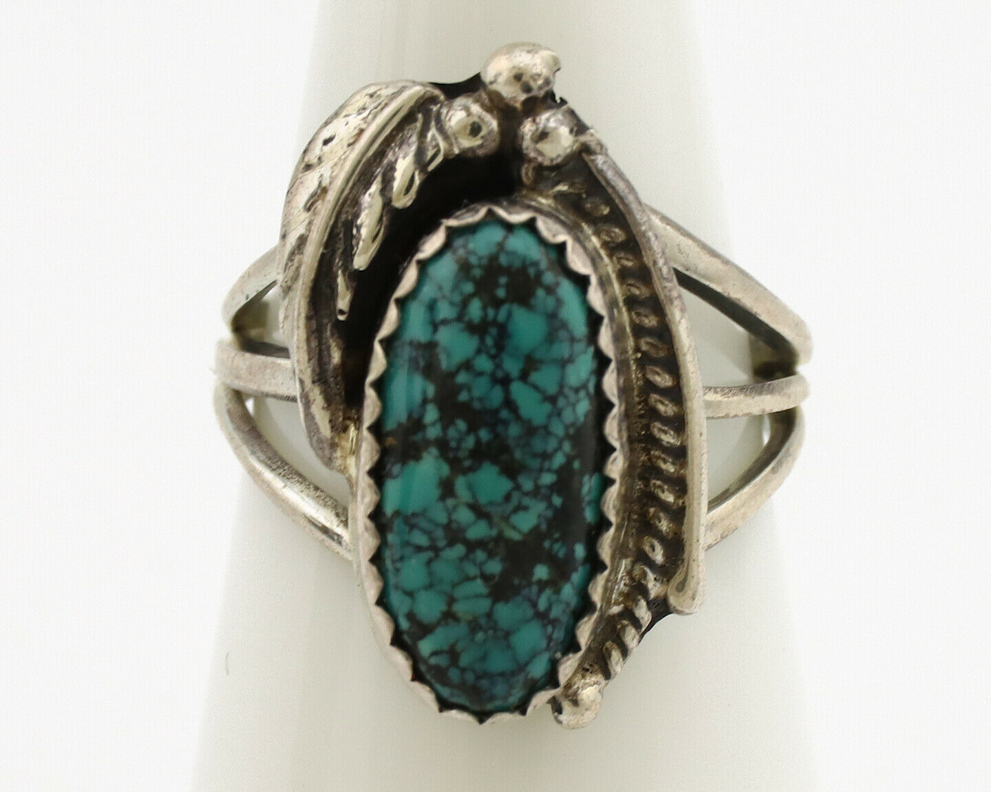 Navajo Ring .925 Silver Spiderweb Turquoise Artist Signed S King C.1980's
