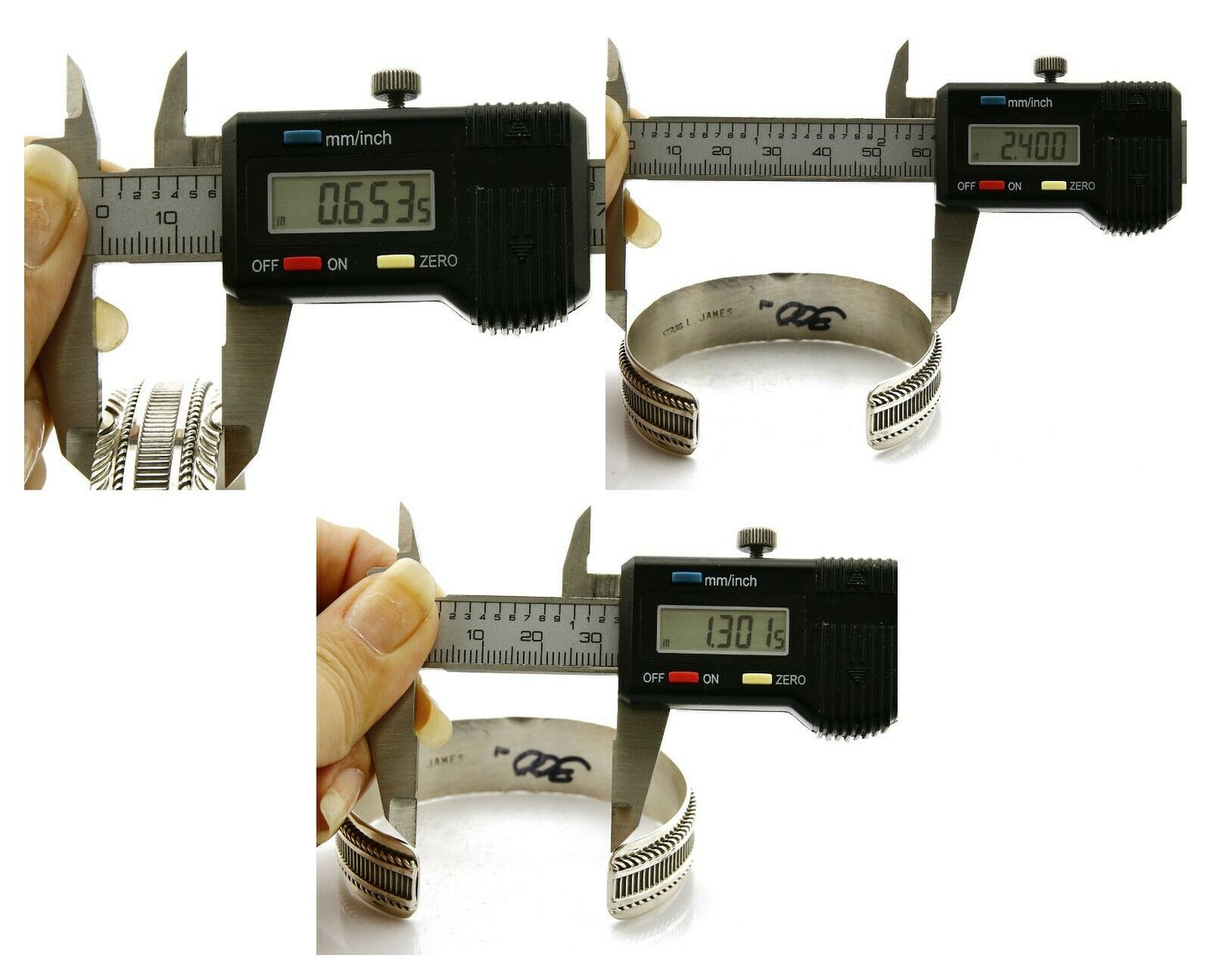 Women's Navajo Bracelet .925 Silver Handmade Cuff Signed L. James C.1980's