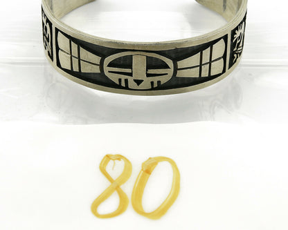 Hopi Bracelet .925 Silver Handmade Kokopelli Corn Sun Overlay Cuff