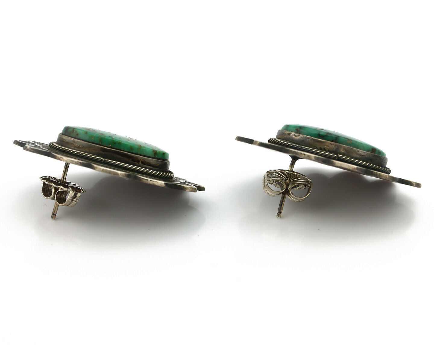 Concho Green Natural Turquoise Post Earrings by PJ Begay