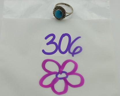 Navajo Ring .925 Silver Sleeping Beauty Turquoise Native Artist C.80's