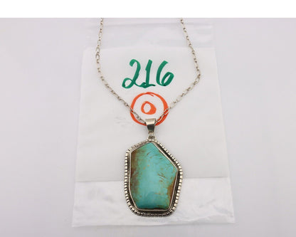 Navajo Necklace 925 Silver Natural Whole Slab Turquoise Signed Pictograph C.80's