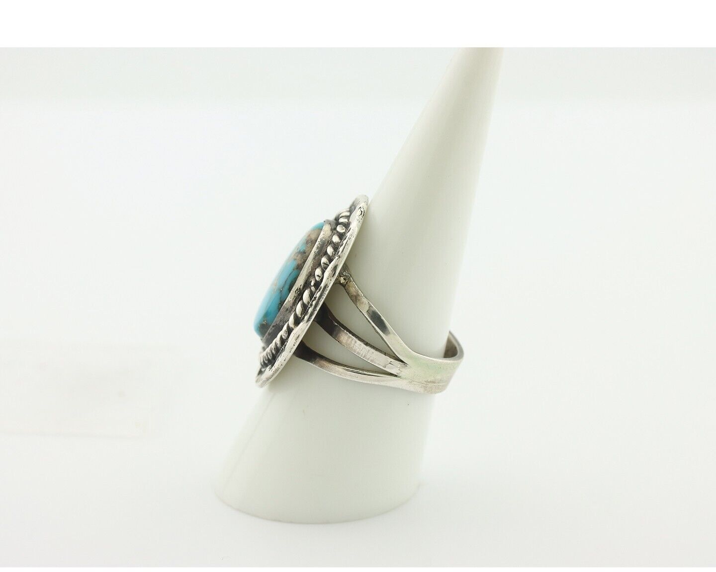 Navajo Ring .925 Silver Natural Blue Turquoise Native American Artist C.80's