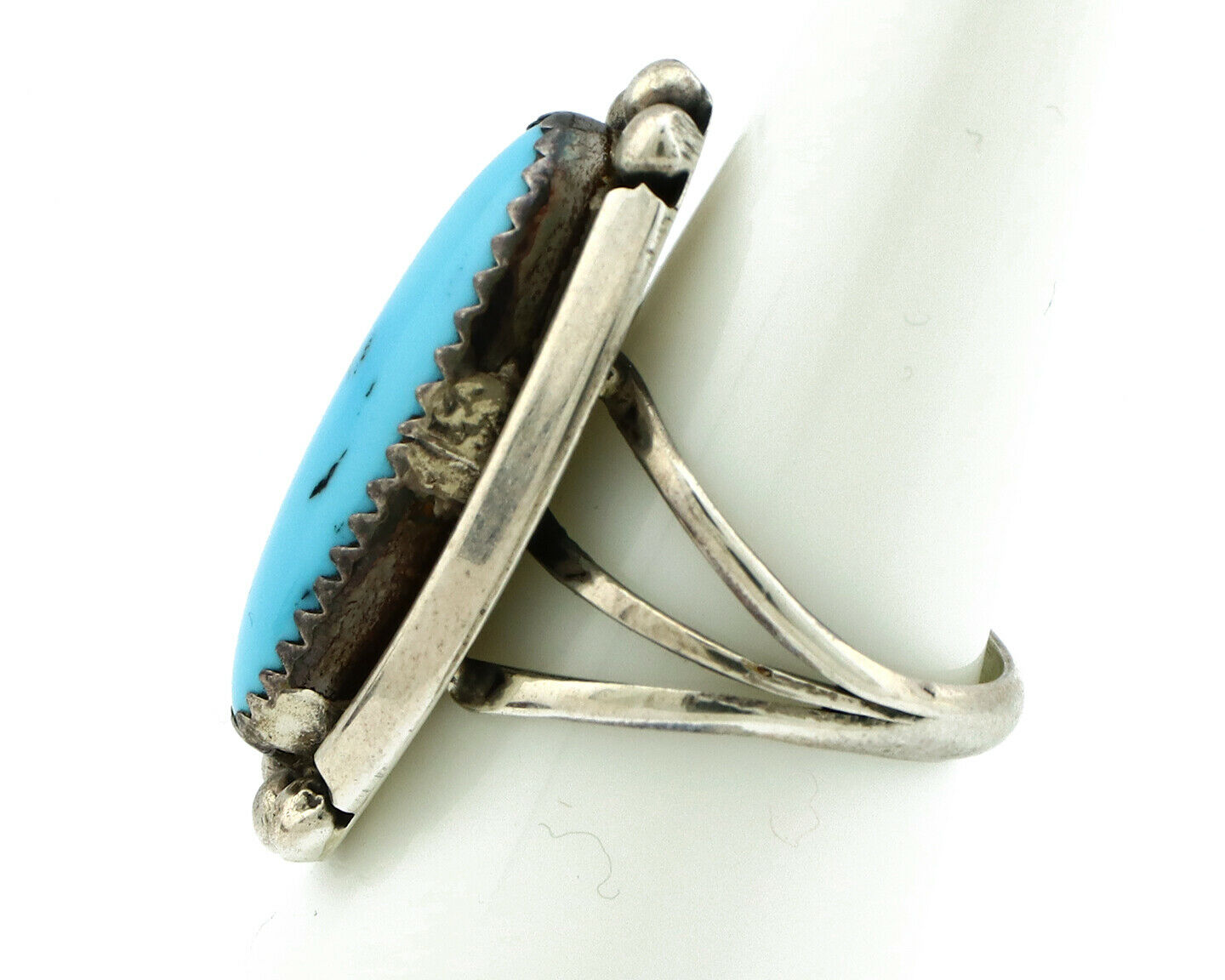 Navajo Ring .925 Silver Natural Blue Turquoise Artist Signed SC C.80's