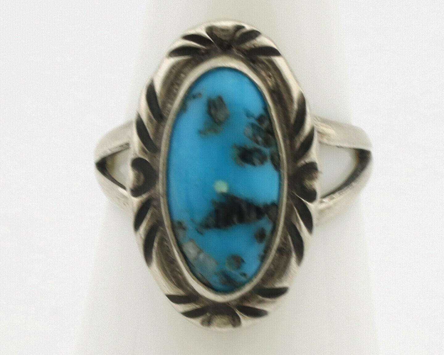 Navajo Ring .925 Silver Sleeping Beauty Turquoise Native Artist Signed C.80's
