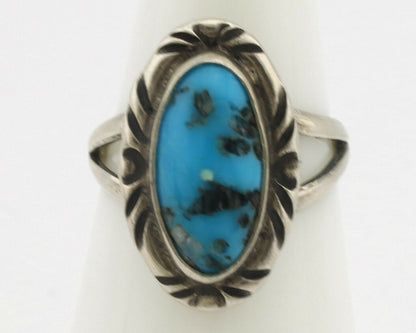 Navajo Ring .925 Silver Sleeping Beauty Turquoise Native Artist Signed C.80's