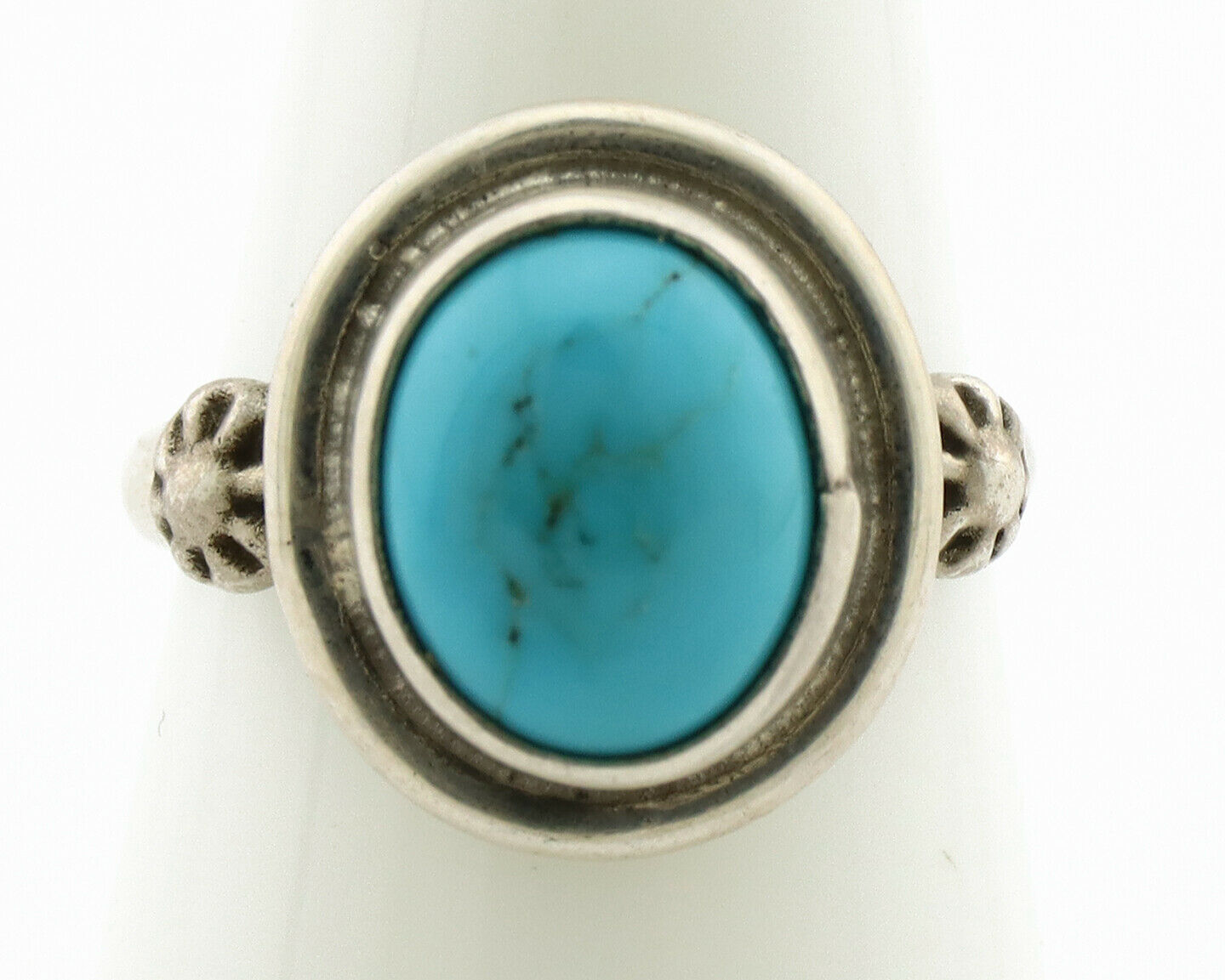 Navajo Ring .925 Silver Sleeping Beauty Turquoise Native American Artist C.1980s