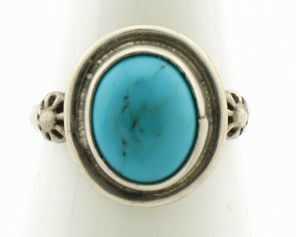 Navajo Ring .925 Silver Sleeping Beauty Turquoise Native American Artist C.1980s