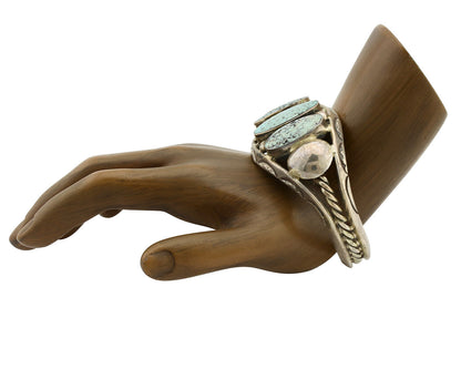 Navajo Bracelet .925 Silver Natural Blue Turquoise Artist Signed JP C.80's