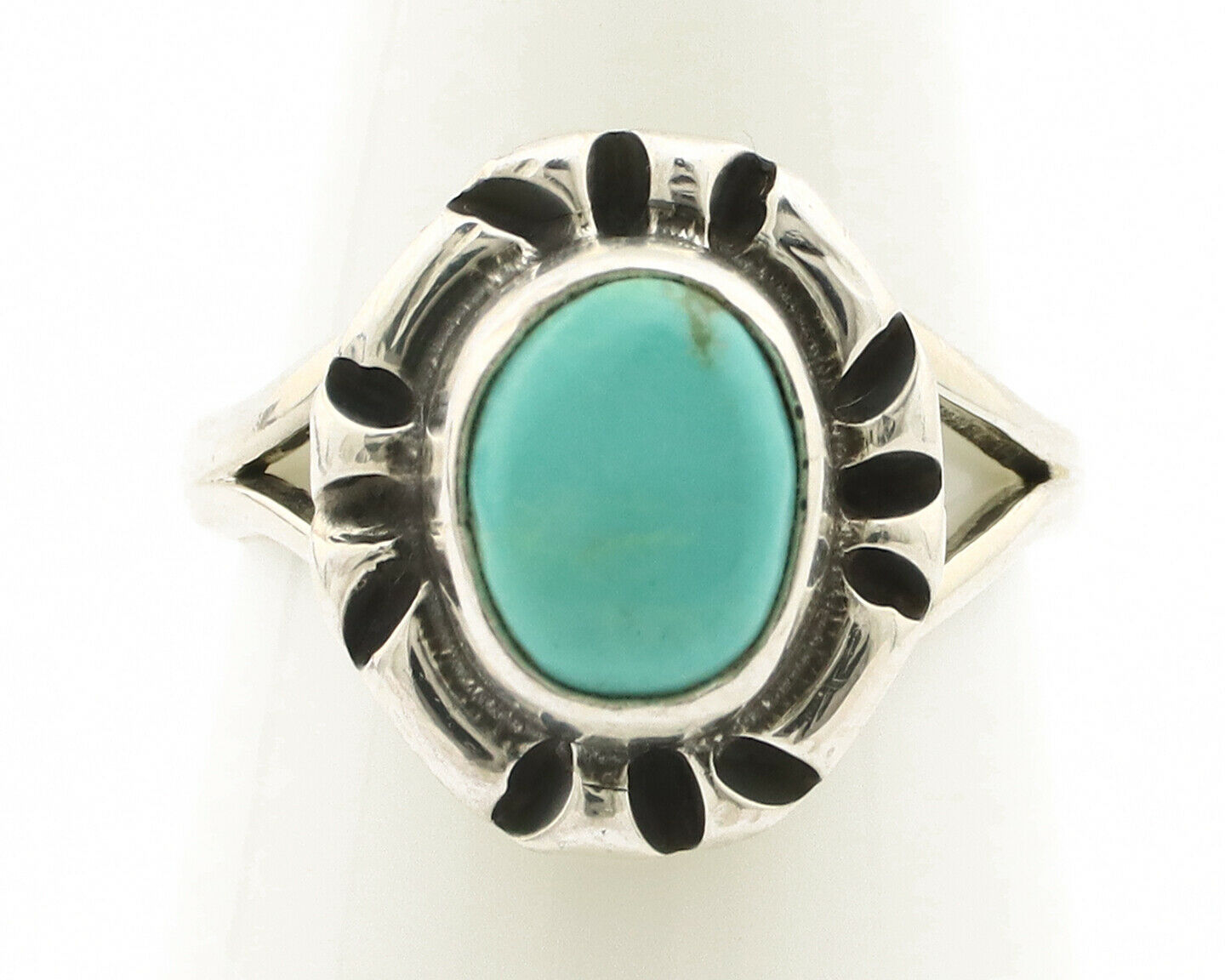 Navajo Ring .925 Silver Kingman Turquoise Artist Signed Gecko C.90's