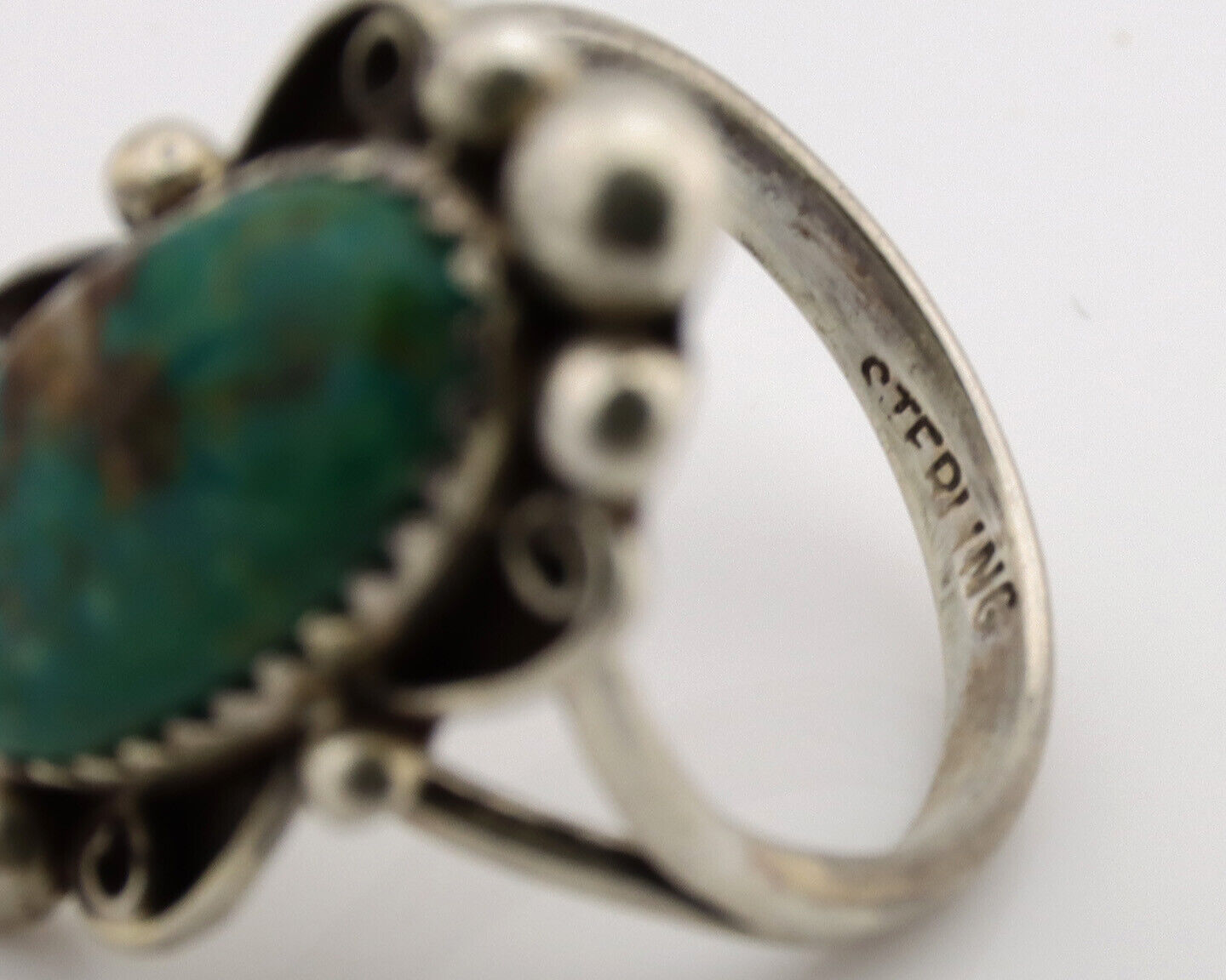 Navajo Ring .925 Silver Natural Turquoise Native American Artist C.1980's