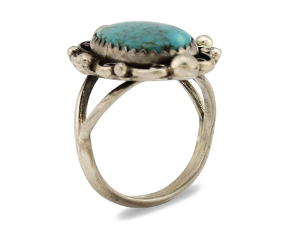 Navajo Ring .925 Silver Spiderweb Turquoise Native American Artist C.1980's