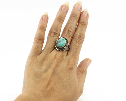 Navajo Ring .925 Silver Blue Turquoise Artist Signed Gecko C.1980's