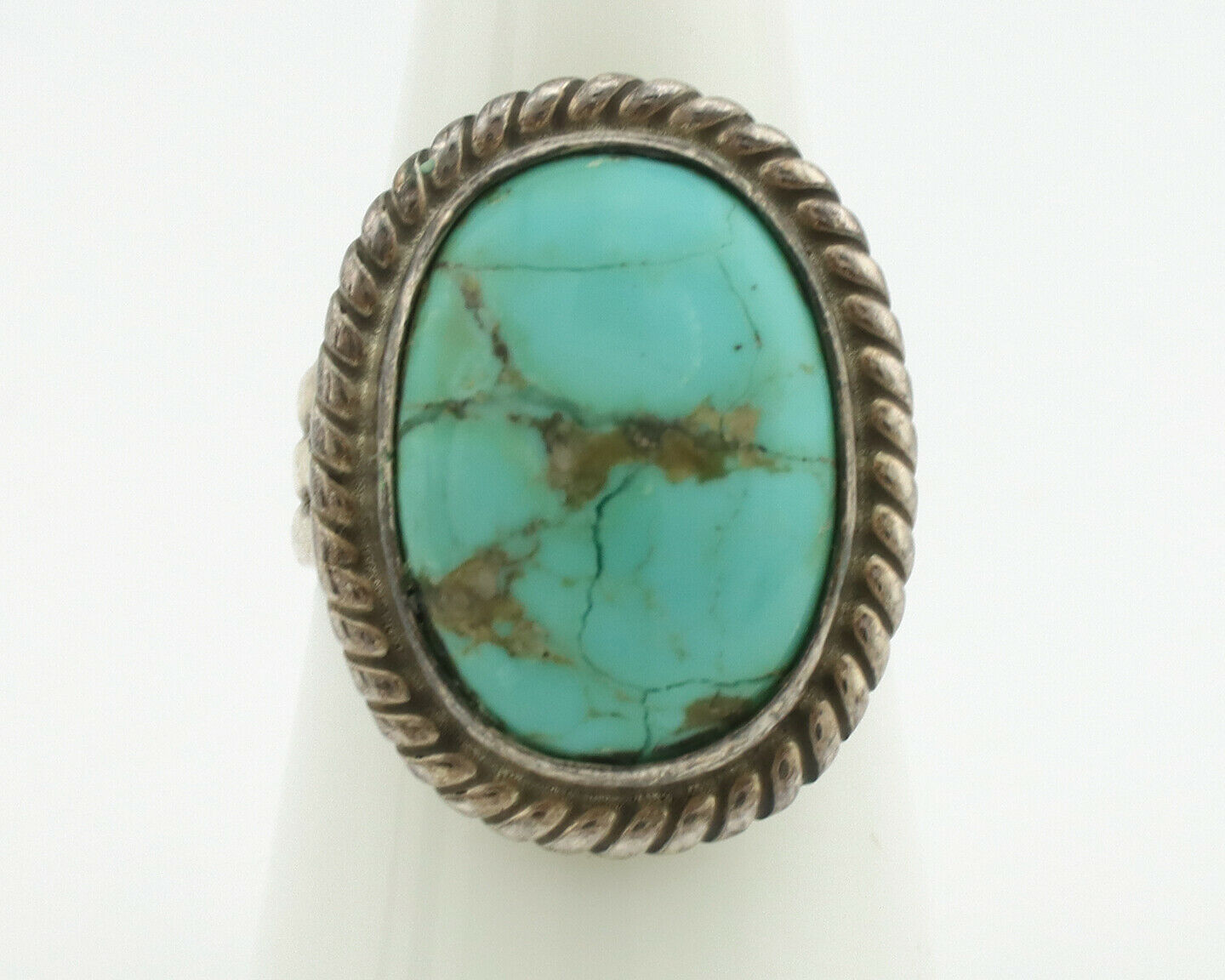 Navajo Ring .925 Silver Kingman Turquoise Native American Artist C.1980's