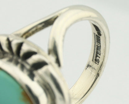 Navajo Ring .925 Silver Natural Mined Turquoise Artist Signed Gecko C.80's